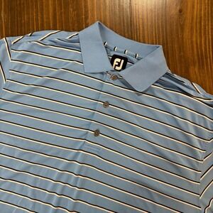 FOOTJOY Mens L Blue Striped Golf Polo Shirt Short Sleeve Performance Athletic